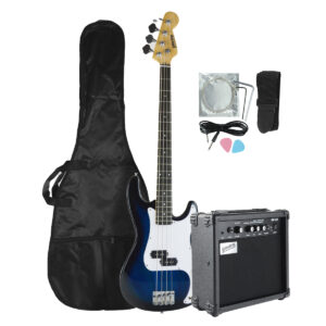 Gitara basowa czarno-niebieska PBGB-40 w zestawie